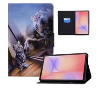 Custodia per Samsung Galaxy Tab S10 Lite 2025/S10 FE/S9 FE 10,9 pollici/S9 11"Folio Flip Custodia Protettiva in Pelle PU con Supporto Slot per Carte Portafoglio Tablet Cover Gatto e tigre