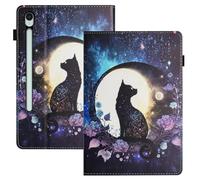 Custodia per Samsung Galaxy Tab S10 Lite 2025/S10 FE/S9 FE 10,9 pollici/S9 11"Folio Flip Custodia Protettiva in Pelle PU con Supporto Slot per Carte Portafoglio Tablet Cover Gatto della luna