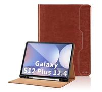 Custodia per Samsung Galaxy Tab S12 Plus 2026 S12+12.4 pollici Marrone PU | Business Smart Folio Flip Cover con Tasca & S Portapenne, Multi-Angolo di visualizzazione Stand Tablet Case con Cinghia da