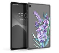 kwmobile Cover Compatibile con Samsung Galaxy Tab S6 Lite - Custodia Cover Tablet in Silicone TPU - Copertina Protettiva Tab - Backcover - Fiori di Lavanda Viola/Turchese/Trasparente