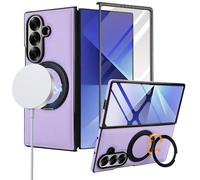Custodia per Samsung Galaxy Z Fold7 MagSafe con anello in pelle e vetro integrato, viola chiaro