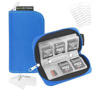 Custodia per schede di memoria Eco-Fused - Adatta per un massimo di 22 schede SD, SDHC, Micro SD, Mini SD e 4 CF - Porta con 22 scomparti (Blu)