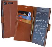 Custodia per Sony Xperia XZ1 Pocket-Book Stile Suncase Pelle Wallet IN Cognac