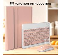 Custodia per tablet Apple, set con tastiera Bluetooth e mouse senza fili compatibile con iPad Air 2/3/4/5/6, 7a/8a/9a 10.2, Pro 11, 10a 10.9 Batteria della tastiera 150 mAh - Rosa Ipad Air,Ipad Air2,I