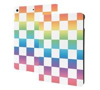 Custodia per tablet compatibile con iPad di 9a/8a/7a generazione, con stampa arcobaleno pastello a scacchi, compatibile con custodia per iPad da 10,2 pollici, accensione e spegnimento automatico
