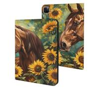 Custodia per tablet con cavalli con girasoli, compatibile con iPad Pro 20/21/22 (11 pollici), custodia protettiva con funzione sleep/wake