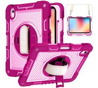 Custodia per tablet PC, custodia compatibile con iPad 10 generazione 10,9 pollici 2022, resistente agli urti, con cinturino/tracolla, supporto stabile, guscio in silicone (rosso rosa)