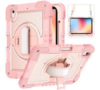 Custodia per tablet PC, custodia compatibile con iPad 10 generazione 10,9 pollici 2022, resistente agli urti, con cinturino/tracolla, supporto stabile, guscio in silicone (oro rosa)
