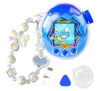 Custodia per Tamagotchi Paradise Electronic Pet - 2 pellicole protettive in PC antiurto con fiocco bianco perline cinturino da polso per Tamagotchi Paradise Sleeve Toy (glitter trasparente)