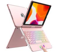 Custodia per tastiera 10.2 iPad 9° Gen 2021, 360° touchpad flip rigida slim cover Bluetooth con 7 retroilluminazione, Auto Sleep/Wake per iPad 9/8/7/6° gen(rosa)