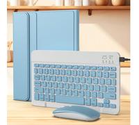 Custodia per tastiera e mouse per iPad 5a/6a/7a/8a/9a/10a, Pro 11, Air 1/2/3/4/5/6, tastiera senza fili rimovibile con batteria da 150 mAh e custodia, porta-penna integrato - Azzurro pastello Ipad Air