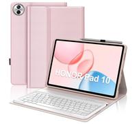 Custodia per tastiera per Honor Pad 10 12.1" 2025 con touchpad multipoint e retroilluminazione 7 colori Keyboard, custodia tastiere AZERTY francese rimovibile Bluetooth per Honor Pad 10 5G/Wi-Fi, rosa