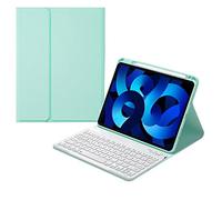 Custodia per tastiera per iPad 10th Generation 2022 10.9 - Tasti concavi - Tastiera Bluetooth staccabile sottile in pelle con portamatite (verde menta)