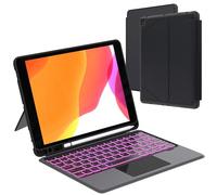 Custodia per tastiera per iPad 9e 2021/8e 2020/7° 2019 Generazione 10.2"/iPad Air 3/iPad Pro 10.5: 7 Colori Retroilluminato Magnetico Custodia Tastiera Staccabile con Trackpad | Custodia con Pen
