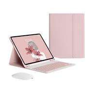 Custodia per tastiera per iPad Pro 13" M5, M4/Air 13"/Pro 12.9 6a 5a 4a 3a generazione, mouse e tastiera Bluetooth wireless magnetica staccabile, sottile, leggera, con portapenne, rosa ciliegio