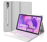Custodia per tastiera per Lenovo Tab Pro 12,7 '' 2025, tastiera Bluetooth wireless staccabile magnetica retroilluminata a 7 colori, custodia a libro in pelle PU con portapenne, trackpad multi-touch