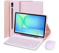 Custodia per tastiera per Samsung Galaxy Tab S10 FE/Galaxy S9 FE 11 "/Tab S9/S8/S7 11", tastiera Bluetooth staccabile con layout UK, custodia protettiva a libro con porta penna S e mouse (rosa)