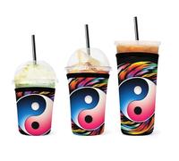 Custodia per tazza da caffè freddo in neoprene isolata, facile da pulire, custodia per bevande con arte magica Yin Yang resistente per bevande fredde