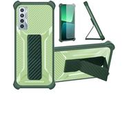 Custodia per Tecno Camon 17p Coque Custodia Case Ibrida [Con protezione dello schermo in vetro temperato] [supporto magnetico pieghevole] [resistente alle impronte digitali smerigliato] verde