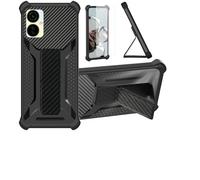 Custodia per Tecno Camon 19 Neo Cover Custodia Case Ibrida [Con protezione dello schermo in vetro temperato] [supporto magnetico pieghevole] [resistente alle impronte digitali smerigliato] Nero
