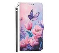 Custodia per TECNO Camon 30 Pro 5G,Flip Portafoglio PU Pelle Cover Libretto Magnetico Protettiva Built-in Card Slot Case TPU Silicone Bumper per TECNO Camon 30 Pro 5G,Fiore a forma di farfalla rosa