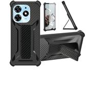 Custodia per Tecno Spark 20 Pro Cover Custodia Case Ibrida [Con protezione dello schermo in vetro temperato] [supporto magnetico pieghevole] [resistente alle impronte digitali smerigliato] Nero