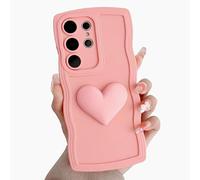 Custodia per telefono 3D a forma di cuore per Samsung Galaxy S22 Ultra Rosa