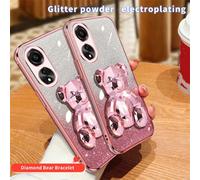 Custodia per telefono a forma di orsetto con brillantini, rinoceronti e supporto pieghevole, compatibile con OPPO A60 A77S A77 A18 A38 RENO7Z RENO 12 11 F RENO8Z 8T. Custodia per telefono cellulare co