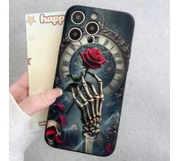 Custodia per telefono antiscivolo e anti-urto con bordi neri, motivo a teschio e rosa compatibile con /Redmi/VIVO/OPPO IPhone X/XS,iPhone 12,iPhone 12 Pro,iPhone 12 Pro Max,Galaxy S20 FE,Iphone 13,Gal