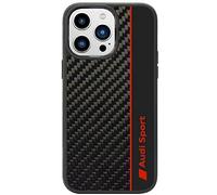 Audi Custodia sportiva - compatibile con iPhone 14 Pro - Custodia antiurto con carbonio - con aperture precise per fotocamera, porte e pulsanti - nero con dettagli rossi