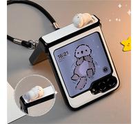 Custodia per telefono bianca carina con foca marina 3D e cordino in pelle, compatibile con Galaxy Z Flip 5 6 Z Flip6 ZFlip 5 Zflip6 Zflip5, cover posteriore resistente agli urti, impermeabile, anti-ca