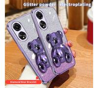 Custodia per telefono carina con supporto ripiegabile, in glitter effetto elettrolitico e a forma di orsetto, compatibile con modelli OPPO A60, A77S, A77, A18, A38, RENO 7Z, RENO 12, 11 F, RENO 8Z, 8T