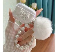 Custodia per telefono cellulare a forma di mela, trasparente con diamanti, custodia per auricolare con fiocco, pompon e catena di perline AirPods1/2,AirPods Pro,Beats Studio Buds,AirPods 3,Samsung Gal