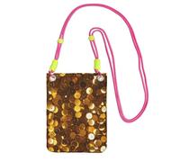 Custodia per telefono cellulare da donna, borsa a portafoglio con tracolla fucusia con paillettes dorate scintillanti custodia da viaggio