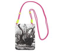 Custodia per telefono cellulare da donna, borsa a portafoglio con tracolla fucusia polpo bianco e nero e borsa da viaggio per navi