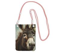 Custodia per telefono cellulare da donna, borsa a portafoglio con tracolla nera, borsa da viaggio con animali asini, rosa, taglia unica