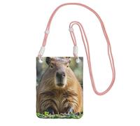 Custodia per telefono cellulare da donna, borsa a portafoglio con tracolla rosa Capybara con occhi chiusi custodia da viaggio
