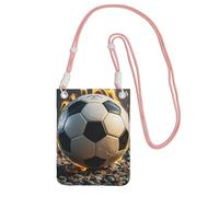 Custodia per telefono cellulare da donna, borsa a portafoglio con tracolla rosa che brucia il pallone da calcio
