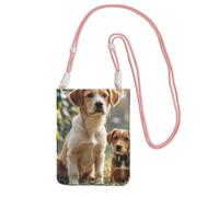 Custodia per telefono cellulare da donna, borsa a portafoglio con tracolla rosa con cani carini animali da viaggio