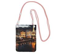 Custodia per telefono cellulare da donna, borsa a portafoglio con tracolla rosa Las Vegas Night View custodia da viaggio