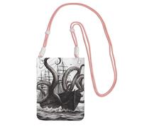Custodia per telefono cellulare da donna, borsa a portafoglio con tracolla rosa polpo bianco e nero e borsa da viaggio per navi