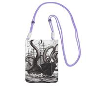 Custodia per telefono cellulare da donna, borsa a portafoglio con tracolla viola polpo bianco e nero e borsa da viaggio per navi