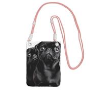 Custodia per telefono cellulare da donna, borsa a portafoglio per telefono cellulare con tracolla rosa carino nero carlino cane da viaggio