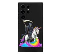 Custodia per telefono compatibile con Samsung S23/Plus/Ultra custodia protettiva per cellulare con motivo arcobaleno di Un-icorns che cavalca il triste mietitore