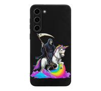 Custodia per telefono compatibile con Samsung S23/Plus/Ultra custodia protettiva per cellulare con motivo arcobaleno di Un-icorns che cavalca il triste mietitore