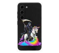 Custodia per telefono compatibile con Samsung S23/Plus/Ultra custodia protettiva per cellulare con motivo arcobaleno di Un-icorns che cavalca il triste mietitore