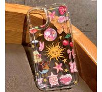 Custodia per telefono con adesivi stile Y2K per l'estate, custodia protettiva trasparente con motivo retrò a disco solare, custodia con collage di frutta e bassotti coquette, compatibile con iPhone 13