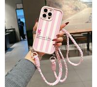 Custodia per telefono con cordino regolabile e tracolla, a righe verticali rosa vivace, custodia protettiva leggera e antiurto in TPU per telefoni Apple IPhone X/XS,iPhone 12,iPhone 12 Pro,iPhone 12 P