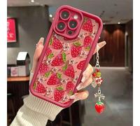 Custodia per telefono con elementi a forma di fragola alla moda, con protezione UV a schermo intero, antiurto, con cordino a forma di fragola, compatibile con iPhone 17, 16, 15, 14, 13, S26, S25, S24,