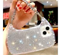 Custodia per telefono con glitter argentati, strass e manico a catena, a forma di borsa, antiurto, compatibile con iPhone 17 Pro Max, 17 Pro, 16, 16 Plus, 16 Pro Max, 16 Pro, 15, 14, 13, 12, 11, 15 Pl